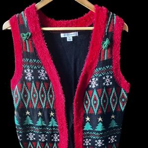 Christmas Holiday Ugly Cardigan Sweater Open Front Embellished Womens Size - M